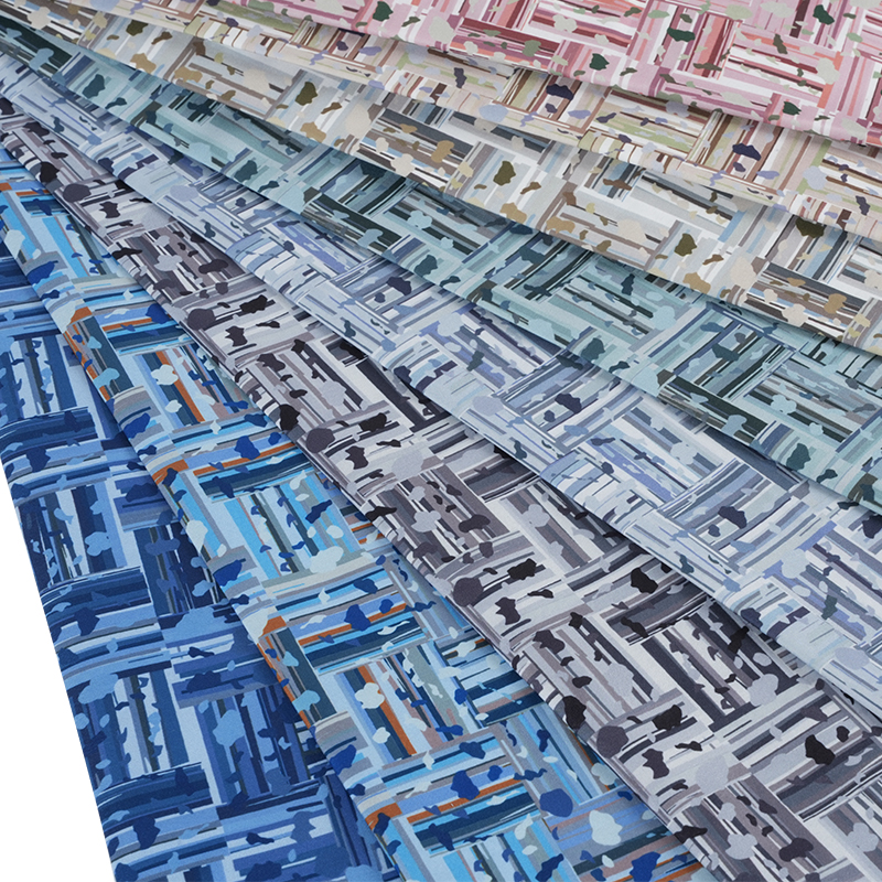 100D*40S hideg selyem pamut absztrakt pozitív és negatív blokk digitális nyomtatási szövet